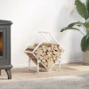 Clearance Brændestativ i koldvalset stål - Robust brændeopbevaring | Farve: Hvid | Størrelse: 50x25x50 cm Tilbehør Til Brændeovne & Pejse