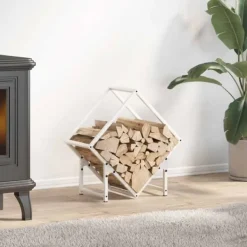 Clearance Brændestativ i koldvalset stål - Robust brændeopbevaring | Farve: Hvid | Størrelse: 50x25x50 cm Tilbehør Til Brændeovne & Pejse