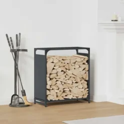 Tilbehør Til Brændeovne & Pejse^Brændestativ i koldvalset stål - Robust brændeholder | Størrelse: 60x28x65 cm | Farve: Antracitgrå