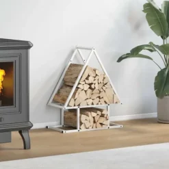 Tilbehør Til Brændeovne & Pejse^Brændestativ i koldvalset stål - Hold brændet organiseret | Størrelse: 50x25x60 cm | Farve: Hvid