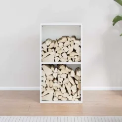 New Brændestativ i koldvalset stål - Robust brændeholder | Størrelse: 40x30x75 cm | Farve: Hvid Tilbehør Til Brændeovne & Pejse