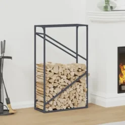 Hot Brændestativ i koldvalset stål - Stabile brændeholder | Farve: Antracitgrå | Størrelse: 60x25x100 cm Tilbehør Til Brændeovne & Pejse