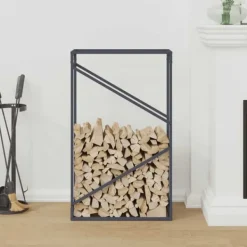 Hot Brændestativ i koldvalset stål - Stabile brændeholder | Farve: Antracitgrå | Størrelse: 60x25x100 cm Tilbehør Til Brændeovne & Pejse