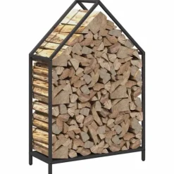 Tilbehør Til Brændeovne & Pejse^Brændestativ i koldvalset stål - Robust brændeholder | Størrelse: 60x25x90 cm | Farve: Sort