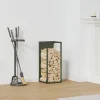 Outlet Brændestativ i koldvalset stål - Stabil brændeopbevaring | Farve: Olivengrøn | Størrelse: 25x25x60 cm Tilbehør Til Brændeovne & Pejse