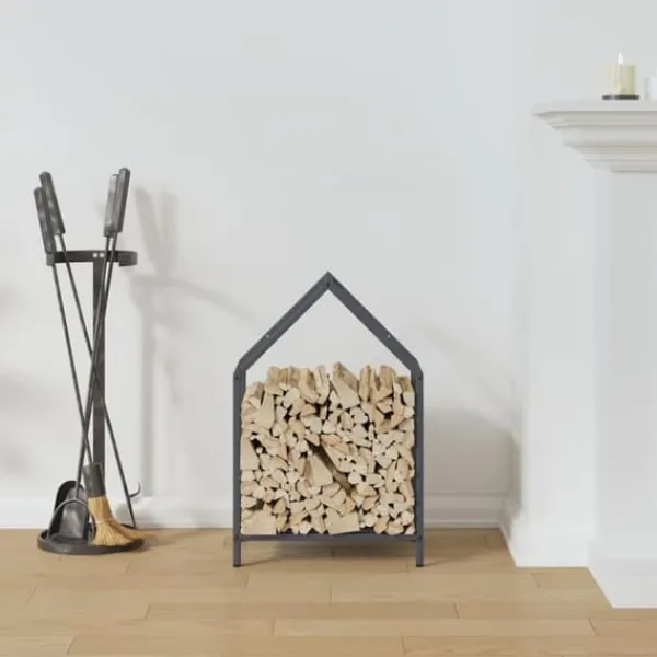 Tilbehør Til Brændeovne & Pejse^Brændestativ i koldvalset stål - Robust brændeholder | Farve: Antracitgrå | Størrelse: 40x25x60 cm