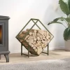 Tilbehør Til Brændeovne & Pejse^Brændestativ i koldvalset stål - Robust og stilfuld | Størrelse: 60x25x60 cm | Farve: Olivengrøn