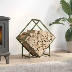 Tilbehør Til Brændeovne & Pejse^Brændestativ i koldvalset stål - Robust og stilfuld | Størrelse: 60x25x60 cm | Farve: Olivengrøn