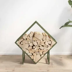 Tilbehør Til Brændeovne & Pejse^Brændestativ i koldvalset stål - Robust og stilfuld | Størrelse: 60x25x60 cm | Farve: Olivengrøn
