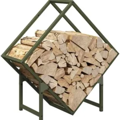 Tilbehør Til Brændeovne & Pejse^Brændestativ i koldvalset stål - Robust og stilfuld | Størrelse: 60x25x60 cm | Farve: Olivengrøn