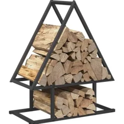 Tilbehør Til Brændeovne & Pejse^Brændestativ i koldvalset stål - Robust brændeholder | Størrelse: 50x25x60 cm | Farve: Sort