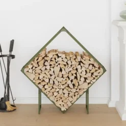 Tilbehør Til Brændeovne & Pejse^Brændestativ i koldvalset stål - Robust brændeopbevaring | Størrelse: 100x25x100 cm | Farve: Olivengrøn