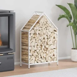 Tilbehør Til Brændeovne & Pejse^Brændestativ i koldvalset stål - Robust brændeholder | Størrelse: 60x25x90 cm | Farve: Hvid