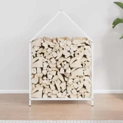 Tilbehør Til Brændeovne & Pejse^Brændestativ i koldvalset stål - Robust brændeholder | Størrelse: 60x25x90 cm | Farve: Hvid