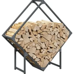 Hot Brændestativ i koldvalset stål - Robust brændeholder | Størrelse: 80x25x80 cm | Farve: Antracitgrå Tilbehør Til Brændeovne & Pejse