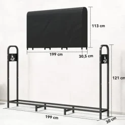Best Brændestativ i metal 199 × 30 × 121 cm – 0,6 m³ med vandtæt betræk, op til 300 kg Tilbehør Til Brændeovne & Pejse