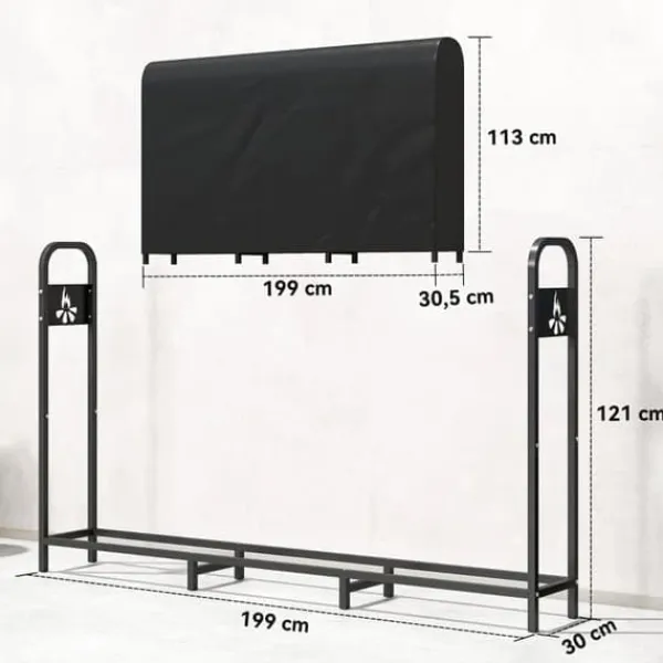 Hot Brændestativ i metal 199 × 30 × 121 cm – 0,6 m³ med vandtæt betræk, op til 300 kg Tilbehør Til Brændeovne & Pejse