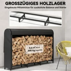 Hot Brændestativ i metal 199 × 30 × 121 cm – 0,6 m³ med vandtæt betræk, op til 300 kg Tilbehør Til Brændeovne & Pejse