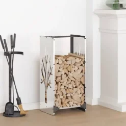 New Brændestativ i rustfrit stål - Hold brændet tørre og organiseret | Størrelse: 40x30x80 cm Tilbehør Til Brændeovne & Pejse