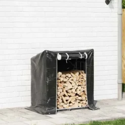 Clearance Brændestativ med regnslag i galvaniseret stål | Størrelse: 101x61x110,5 cm Tilbehør Til Brændeovne & Pejse