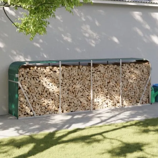 Brændestativ til brændeopbevaring - Galvaniseret stål | Størrelse: 300x45x100 cm | Farve: Grøn Tilbehør Til Brændeovne & Pejse