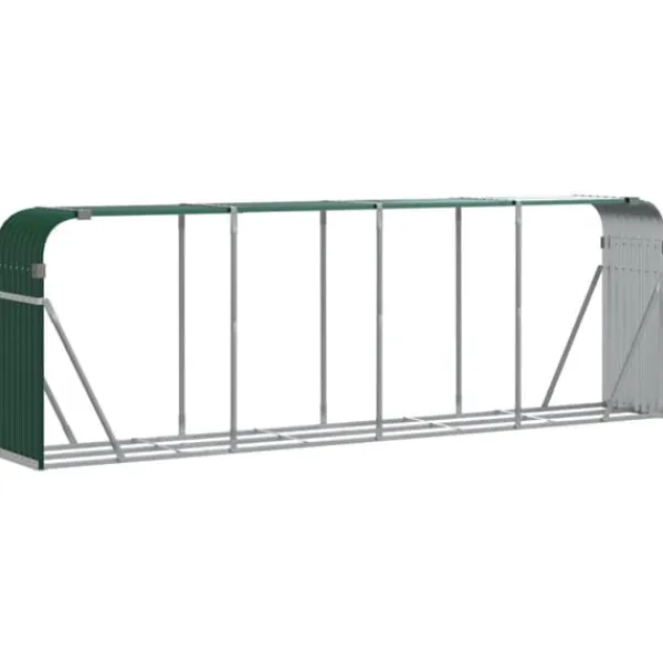 Brændestativ til brændeopbevaring - Galvaniseret stål | Størrelse: 300x45x100 cm | Farve: Grøn Tilbehør Til Brændeovne & Pejse
