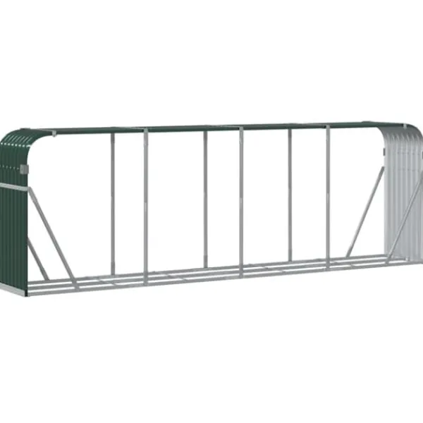 Brændestativ til brændeopbevaring - Galvaniseret stål | Størrelse: 300x45x100 cm | Farve: Grøn Tilbehør Til Brændeovne & Pejse