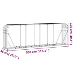 Brændestativ til brændeopbevaring - Galvaniseret stål | Størrelse: 300x45x100 cm | Farve: Grøn Tilbehør Til Brændeovne & Pejse