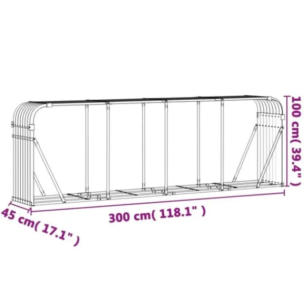 Brændestativ til brændeopbevaring - Galvaniseret stål | Størrelse: 300x45x100 cm | Farve: Grøn Tilbehør Til Brændeovne & Pejse
