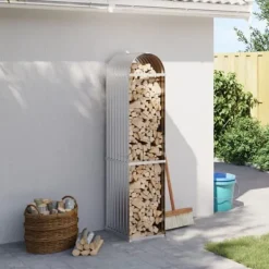 Best Brændestativ til brændeopbevaring - Galvaniseret stål | Størrelse: 40x45x170 cm | Farve: Sølv Tilbehør Til Brændeovne & Pejse
