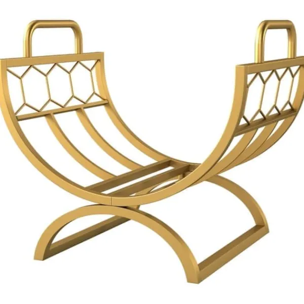 Discount Brændestativ til indendørs brug 46×36×41 cm til pejs/ovn, metal, guld Tilbehør Til Brændeovne & Pejse