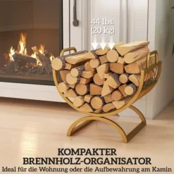 Discount Brændestativ til indendørs brug 46×36×41 cm til pejs/ovn, metal, guld Tilbehør Til Brændeovne & Pejse