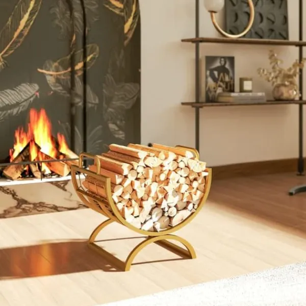 Discount Brændestativ til indendørs brug 46×36×41 cm til pejs/ovn, metal, guld Tilbehør Til Brændeovne & Pejse
