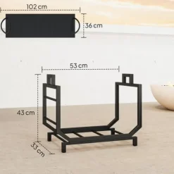 Tilbehør Til Brændeovne & Pejse^Brændestativ til indendørs opbevaring, 53 x 33 x 43 cm, brændestativ med bæretaske, metal, sort