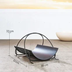 New Brændestativ til indendørs brug 51×38×33 cm, geometrisk design med håndtag, metal, sort Tilbehør Til Brændeovne & Pejse