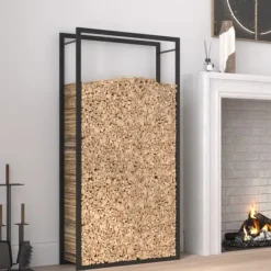 Tilbehør Til Brændeovne & Pejse^Brændestativ 80x28x154 cm stål matsort - Brændestativ - Brændestativer - Home & Living