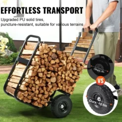 Tilbehør Til Brændeovne & Pejse^Brændevogn med 250 lbs kapacitet, til indendørs og udendørs brug. PU-hjul, vandafvisende klud. Robust stål transportvogn til brænde.