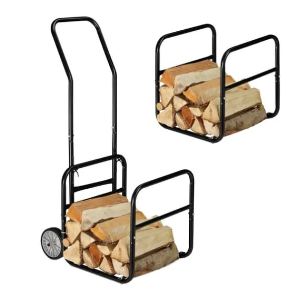 Discount Brændevogn, 112x43,5x59,5 cm, Sort Tilbehør Til Brændeovne & Pejse