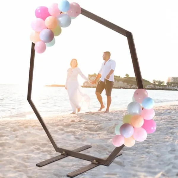 Sale Bryllupsbue i træ - 7-sidet buestativ - Ramme til ballonguirlande - Ceremonibue - Fotobaggrund - Have- og festpynt - Lysegrå Buer, Spalier, Lysthuse Uden Tag