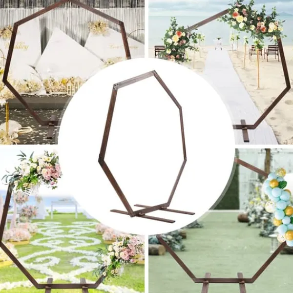 Sale Bryllupsbue i træ - 7-sidet buestativ - Ramme til ballonguirlande - Ceremonibue - Fotobaggrund - Have- og festpynt - Lysegrå Buer, Spalier, Lysthuse Uden Tag