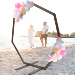 Clearance Bryllupsbue i træ - Syvhjørnet baggrundsstativ - 2,24 m - Til ballonbue & fotobaggrund - Nem samling - Mælkehvid Buer, Spalier, Lysthuse Uden Tag