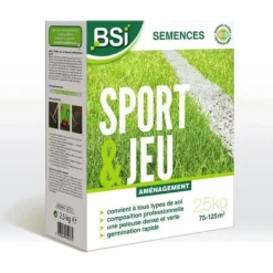 Outlet BSI - Gräsfrö - Sport & Lek - Med skyddande beläggning - Hög kvalitet - upp till 125 m² - 2,5 kg Jord & Sand