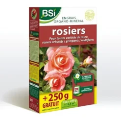 Gødningsmidler^BSI - Organisk gødning - Til alle typer roser - Strålende blomstring - Langtidsholdbar - 1 kg - Plus 250 g gratis - 12,5 m²