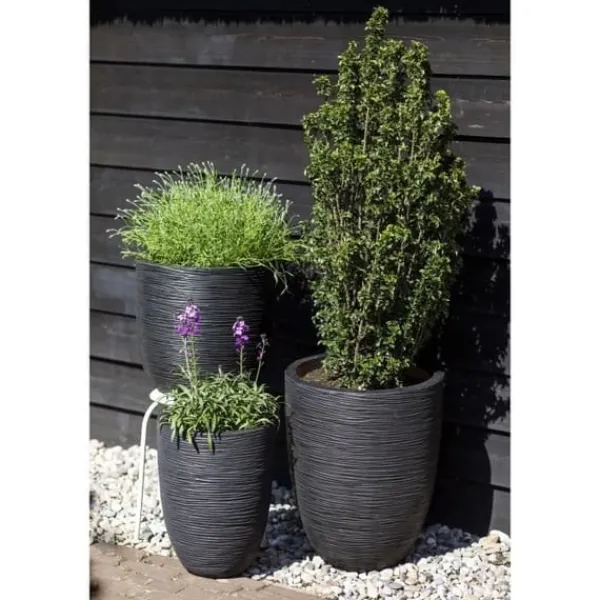Krukker & Plantebeholdere^CAPI EUROPE Elegant lav vase RIB NL - 34x46 cm - Sort