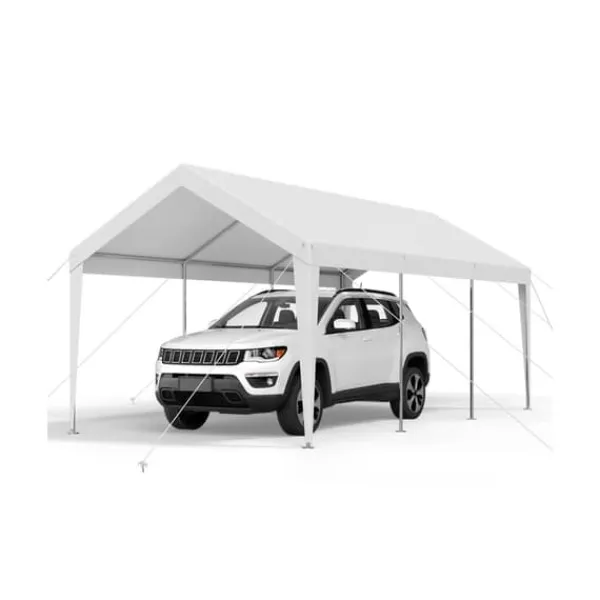 Skure, Garager & Carports^Carport Biloverdækning 10 x 20 FT, Kraftig Bærbar Biloverdækningstelt, Hvid Farve, Modstandsdygtig Mod Vejrforhold