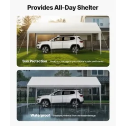 Skure, Garager & Carports^Carport Biloverdækning 10 x 20 FT, Kraftig Bærbar Biloverdækningstelt, Hvid Farve, Modstandsdygtig Mod Vejrforhold
