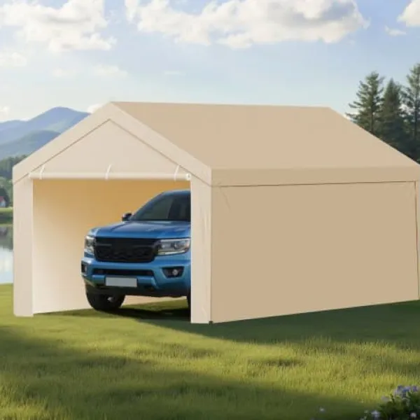 Skure, Garager & Carports^Carport erstatningsoverdækning 6,09x3,05x2,87 m beige, vandtæt, PE-materiale