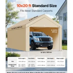 Skure, Garager & Carports^Carport erstatningsoverdækning 6,09x3,05x2,87 m beige, vandtæt, PE-materiale