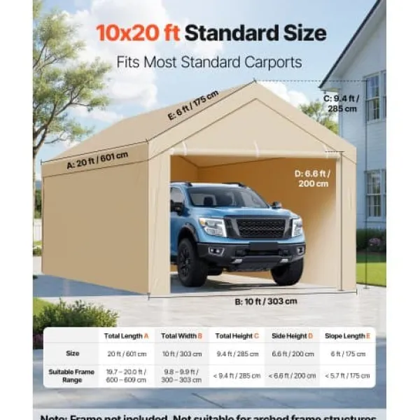 Skure, Garager & Carports^Carport erstatningsoverdækning 6,09x3,05x2,87 m beige, vandtæt, PE-materiale
