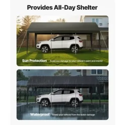 Skure, Garager & Carports^Carport Overdækning 3,5 x 6,5 m, Kraftigt Bærbart Biloverdækningstelt, Grå Farve